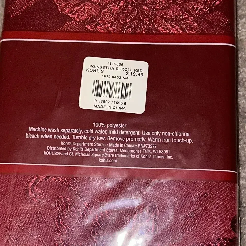 St. Nicholas Square Napkins Set of Four in Poinsettia Scroll Red!